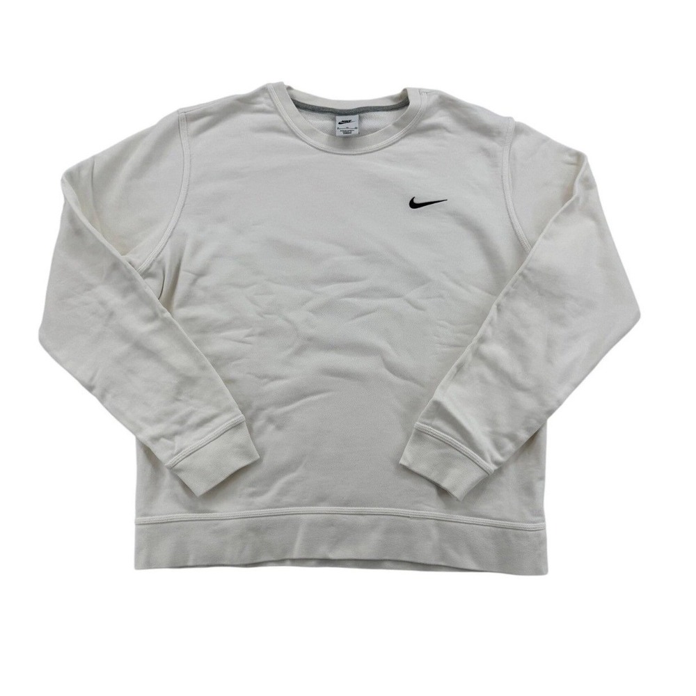 Nike Sweatshirt Mens XL White Good Embroidered Swoosh Crewneck 637902-100